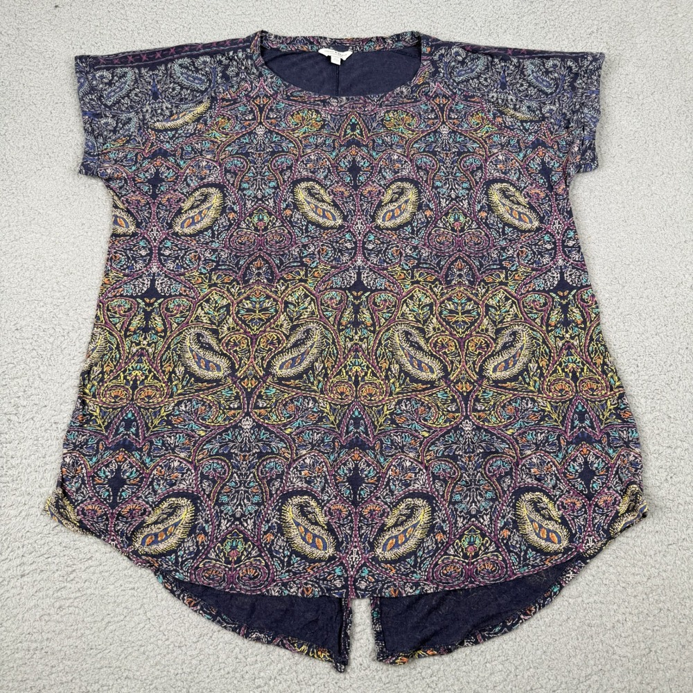 Lucky Brand Split Back Tee Shirt Womens Plus 1X Purple Paisley Dolman Boho Modal